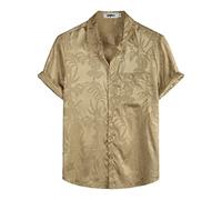 VATPAVE Mens Summer Jacquard Regular Fit Shirts Casual Button Down Short Sleeve Beach Tops with Pocket Small Khaki Floral