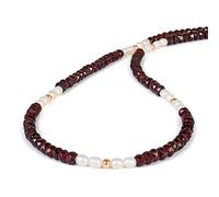 Vatslacreations 45CM Genuine Freshwater Pearl Garnet Gemstone Beaded Necklace Real Red Garnet Beaded Necklace Wedding Garnet Choker Beads Jewelry January Birthstone Gift