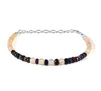 Vatslacreations - Natural Multi Gemstone Ethiopian Opal Bead Bracelet Semi Precious Multi Fire Beaded Handmade Jewelry For Women Girls (22 CM) (Round Faceted Black & White Opal)