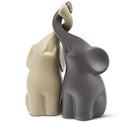 Vaudagio Loving Pair of Elephants in Beige & Grey - Modern Ceramic Sculpture - Figurine as a Set - Decoration Figure 6.3" high - Ornament Elephant in Love