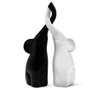 Vaudagio Loving Pair of Elephants in Black and White - Modern Ceramic Sculpture as a Set - Decoration Figure 10.2" high Ornament - Elephant Figurine