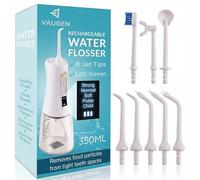VAUGEN Portable Water Flosser Pick - Cordless Oral Irrigator for Teeth Cleaning | 8 Jet Tips and 5 Modes | Travel and Home Use | Rechargeable and IPX7 Waterproof - White