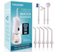 VAUGEN Portable Water Flosser Pick - Cordless Oral Irrigator for Teeth Cleaning | 8 Jet Tips and 5 Modes | Travel and Home Use | Rechargeable and IPX7 Waterproof - White