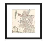 Vaugondy 1751 French Map Scotland Shires Counties 8X8 Inch Square Wooden Framed Wall Art Print Picture with Mount Artery8 Black One Size
