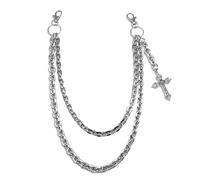 Vauki Men's Trouser Chain, Punk Chain, Silver Cross Heart Rivets Chain, Hip-Hop Metal Layers Chain, Key Chain, Punk Layer Trouser Chain, Wallet Chain for Men and Women