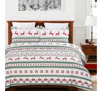 Vaulia Christmas Duvet Cover Set King, Microfiber Red Green Snowflake Reindeer Printed Winter Comforter Cover Set Holiday Decor with 1 Duvet Cover and 2 Pillow Shams