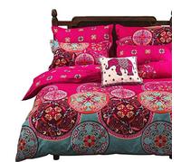 Vaulia Lightweight Polyester Microfiber Duvet Cover Set, Bohemia Exotic Patterns Design, Bright Pink - King Size