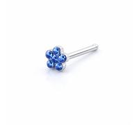 Vault 101 Limited Flower Gem Nose Stud - 316L Surgical Steel Nose Piercing Curved Screw or Straight Pin - Crystal Nose Ring Stud Hypoallergenic Flower Nose Jewellery (Straight - Blue)
