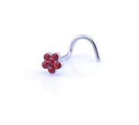 Vault 101 Limited Flower Gem Nose Stud - Curved Screw Red Gems