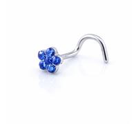 Vault 101 Limited Flower Gem Nose Stud - Curved Screw with Blue Gems