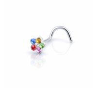 Vault 101 Limited Flower Gem Nose Stud - Curved Screw with Multi-Coloured Gems