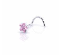 Vault 101 Limited Flower Gem Nose Stud - Curved Screw with Pink Gems