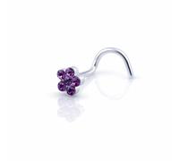 Vault 101 Limited Flower Gem Nose Stud - Curved Screw with Purple Gems