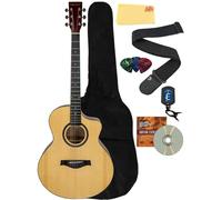 Vault EA-40 Full Size Acoustic Guitar with Mahogany Back and Sides with Gig Bag, Digital Tuner with Clip, Picks, Strap, Polishing Cloth, Natural