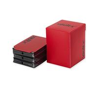 Vault X Large Standard Deck Box with 150 Black Sleeves, fits 100+ Sleeved Trading Cards (Red)