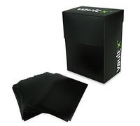 Vault X Trading Card Deck Box and 100 Black Card Sleeves, fits 60+ Sleeved Cards, Small Standard, Card Holder Storage Box, for MTG Commander Game, TCG (Black)
