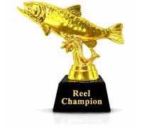 Vaulted Skulls & Co Mini Fish Trophy | Reel Champion Trophies | Golden Fishing Trophy | Small Fish Trophy | Fish Derbies & Fishing Tournaments Award | Small Fishing Prizes | Gold/Black | 3"