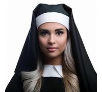 Vaulted Skulls & Co Nun Costume Hat | Nun Headpiece | Sister Nuns Veil | Nuns Costume Accessories | Religious Costume Hat | Priest Accessory | Black and White | One Size Fits All