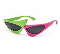 Vaulted Skulls & Co Triangle Sunglasses | Retro 80s Sunglasses | Asymmetric Sunglasses | Bright Neon Sunglasses, Green and Pink, Standard