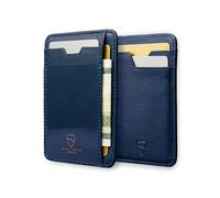 Vaultskin Brixton Slim Leather Card Wallet with ID Window, RFID (Blue)