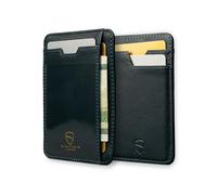 Vaultskin Brixton Slim Leather Card Wallet with ID Window, RFID (Navy)