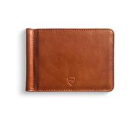 Vaultskin Brompton Slim Leather Wallet for Men with Money Clip & RFID Blocking - Front Pocket Card Holder, 8 Pockets (3 Horizontal + 1 Vertical Each Side) (Cognac)