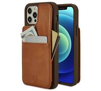 Vaultskin ETON ARMOUR Wallet Case for iPhone 13 Pro, Card Holder (Cognac) | Slim minimalist thin cover, holds up to 8 cards and cash, magnetic closure, shock-resistant bumper, Italian leather, gift box