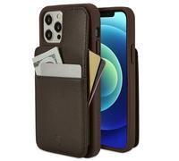 Vaultskin ETON Wallet Case for iPhone 14 Pro, Card Holder (Brown) | Slim minimalist thin cover, holds up to 8 cards and cash, magnetic closure, shock-resistant bumper, Italian leather, gift box