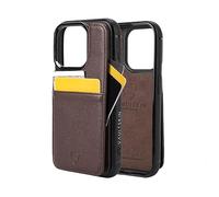 Vaultskin ETON Wallet Case for iPhone 15 Pro, Card Holder (Brown) | Slim minimalist thin cover, holds up to 8 cards and cash, magnetic closure, shock-resistant bumper, Italian leather, gift box