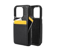 Vaultskin ETON Wallet Case for iPhone 16 Pro, Card Holder (Black) | Slim minimalist thin cover, holds up to 8 cards and cash, magnetic closure, shock-resistant bumper, Italian leather, gift box