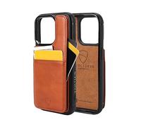 Vaultskin ETON Wallet Case for iPhone 16 Pro, Card Holder (Cognac) | Slim minimalist thin cover, holds up to 8 cards and cash, magnetic closure, shock-resistant bumper, Italian leather, gift box