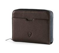Vaultskin Mayfair Minimalist Leather Zipper Wallet. Small RFID-Blocking Multi-Card Holder with Coin Compartment (Brown)