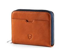 Vaultskin Mayfair Slim Minimalist Zipper Wallet, Leather Card Holder with Coin Compartment, Card Sleeves, Small Pouch for Men and Women (Cognac)