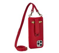 Vaultskin VICTORIA Crossbody Wallet Case, Lanyard with Card Holder (Red - Leather Strap, for iPhone 12 Pro Max)