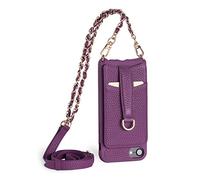 Vaultskin VICTORIA Crossbody Wallet Case, Lanyard with Card Holder (Violet - Chain Leather Strap, for iPhone SE 2020/8 / 7/6)