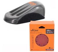 Vaunt 5" Hand Shaped Sanding Block X50 +125mm Hook Loop Sheets V1439000 V1357013
