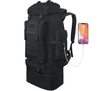 Vaupan 70L/100L Hiking Backpack with USB Charging Port, Expandable Large Military Tactical Backpack, Waterproof MOLLE Rucksack Travel Backpacking Pack for Camping Climbing (Black)