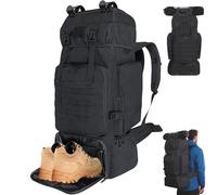 Vaupan Hiking Backpack, 80L/100L Camping Backpack, Waterproof Large Molle Rucksack, Outdoor Sport Travel Military Tactical Backpack for Men Women (Black-Shoe Comp.)