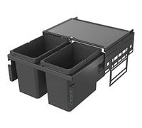 VAUTH-SAGEL Envi Space Built-In Rubbish Bin, 2 Compartments, Full Extension Bin with Damping and Integrated Self-Retracting, 2 x 22 Litres, Plastic Lava Grey