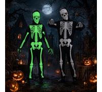 Vauxe Halloween Skeleton Costume for Kids Glow in The Dark Skeleton Costume Jumpsuit with Mask & Gloves Hook and Loop Back for Easy On Off Boys Girls Ages 7-12