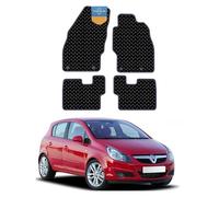 Vauxhall Corsa D 2006-2018 Tailored Car Floor Mats - 3mm Black Rubber with Blue Stitch Edge, Anti-Slip, Waterproof, OEM Clips, UK-Made with Black Cloth-Bound Edge - Prestige Mats