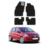 Vauxhall Corsa D 2006-2018 Tailored Car Floor Mats - 3mm Black Rubber with Orange Stitch Edge, Anti-Slip, Waterproof, OEM Clips, UK-Made with Black Cloth-Bound Edge - Prestige Mats