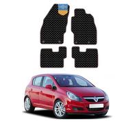 Vauxhall Corsa D 2006-2018 Tailored Car Floor Mats - 3mm Black Rubber with Red Stitch Edge, Anti-Slip, Waterproof, OEM Clips, UK-Made with Black Cloth-Bound Edge - Prestige Mats