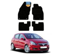 Vauxhall Corsa D 2006-2018 Tailored Car Floor Mats - Black Carpet with Green Stitch Edge, Anti-Slip, OEM Clips, UK-Made - Prestige Mats