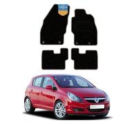 Vauxhall Corsa D 2006-2018 Tailored Car Floor Mats - Black Carpet with Orange Stitch Edge, Anti-Slip, OEM Clips, UK-Made - Prestige Mats