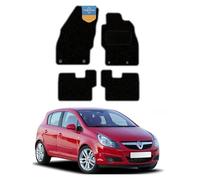 Vauxhall Corsa D 2006-2018 Tailored Car Floor Mats - Black Carpet with White Stitch Edge, Anti-Slip, OEM Clips, UK-Made - Prestige Mats