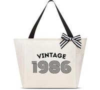 Vavabox 40th Birthday Gifts for Women, Unique Years Tote Bag (Beige, 1986)