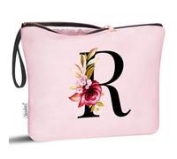 Vavabox A-Z Personalized Initial Makeup Bag, Birthday Gifts for Women Unique,Bride Bridesmaid Gift Cosmetic Bags (R, Pink)