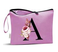 Vavabox A-Z Personalized Initial Makeup Bag, Birthday Gifts for Women Unique,Bride Bridesmaid Gift Cosmetic Bags (A, Purple)