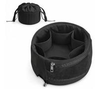 Vavabox Barrel Drawstring Makeup Bag Organizer - Large Travel Toiletry Bag with Zipper Compartments, Luxury Quilted Cosmetic Case for Women | Portable Vanity for Vacation, Work, Gift (Black)